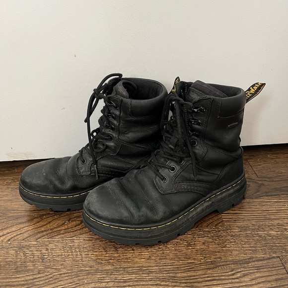 Dr. Martens black combat boots Iowa Waterproof poly moto boots women’s size 6 - Picture 1 of 16